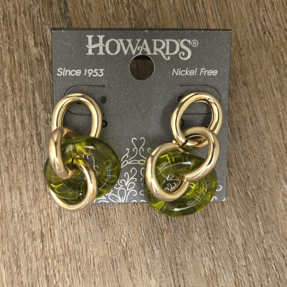 Howards Green & Gold Loop Earrings - Picture 2 of 5